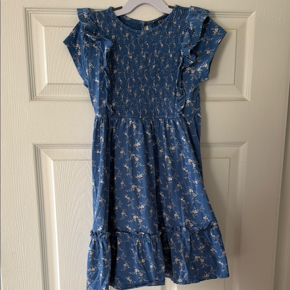 Polo by Ralph Lauren Blue Floral Smocked Ruffle Dress